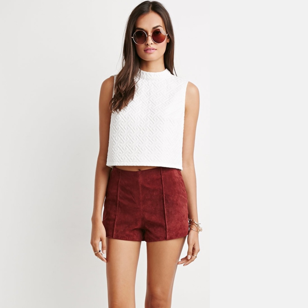 Forever 21 White Textured Maze Pattern Boxy Top